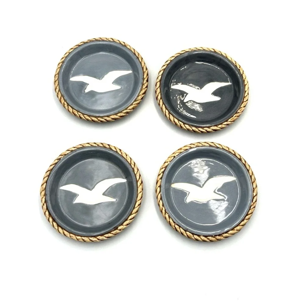 Vtg Duncan Ceramic Seagull Bird Coasters Set of 4 Beach Coastal 4.5